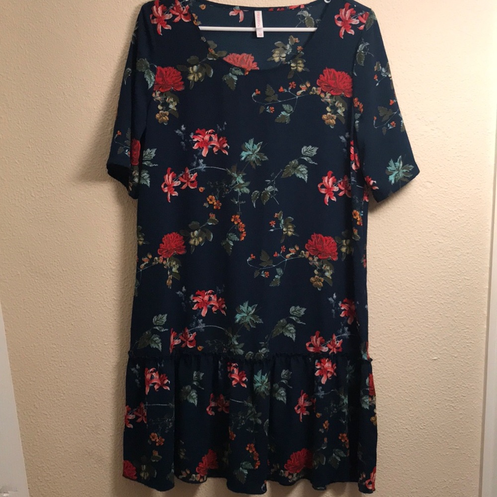 Navy dress with floral detail- NEVER WORN
